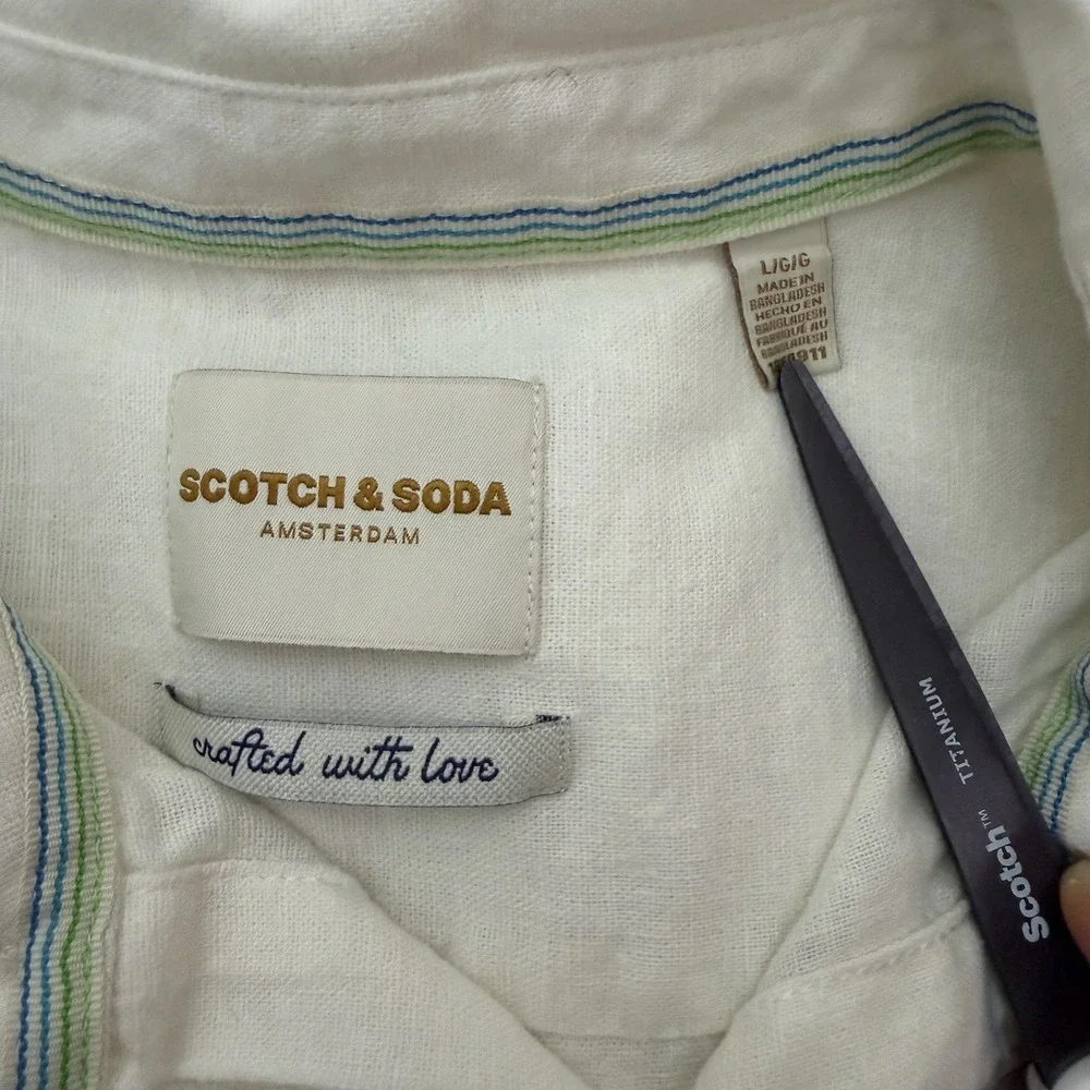 Scotch & Soda Mens Linen Blend Short Sleeve Button Up Shirt Size L White Coastal